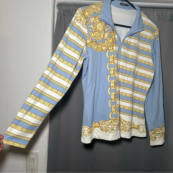 J.McLaughlin Catalina Cloth Blue & Gold Chain Print Long Sleeve Shirt Size Large - Picture 5 of 13